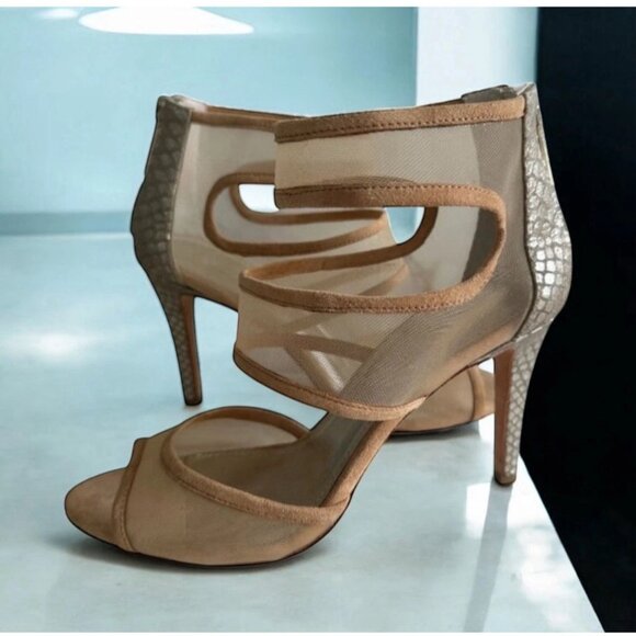 DONALD J PLINER Nude Silver Metallic Heels Size 8.5 - Picture 1 of 9